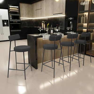 Kit 04 Banquetas Baixa Para Cozinha Sala De Jantar Bancada Milão L02 Bouclê Preto - Lyam Decor