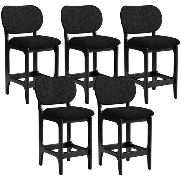 Kit 05 Banquetas Baixa Bar Cozinha E Sala De Jantar Fixa Betta L02 Preto Linho Chumbo - Lyam Decor