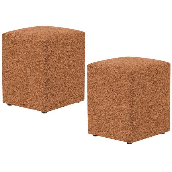 Kit 02 Puffs Quadrado Decorativo Sala De Estar L02 Bouclê Terracota - Lyam Decor Kit 02 Puffs Quadrado Decorativo Sala De Estar L02 Bouclê Terracota - Lyam Decor