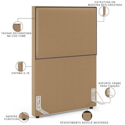 Cabeceira Cama Box Solteiro Com Tachas 100 cm Vicenza L02 Bouclê Mostarda - Lyam Decor