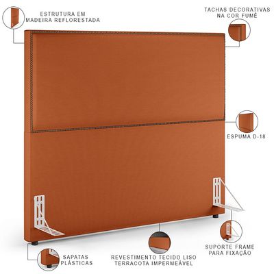 Cabeceira Box Casal King Com Tachas 195 cm Vicenza L02 Tecido Terracota - Lyam Decor