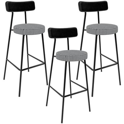 Kit 03 Banquetas Alta Cozinha Sala Jantar Em Aço Milão L02 Couríssimo Preto Pied Poule - Lyam Decor