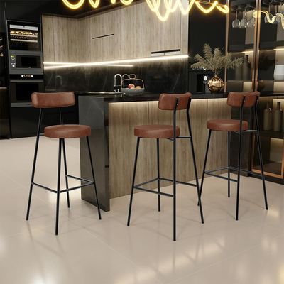 Kit 05 Banquetas Alta Bar Cozinha Sala De Jantar Em Aço Milão L02 Couríssimo Marrom - Lyam Decor