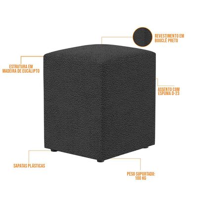 Puff Quadrado Decorativo Sala De Estar L02 Bouclê Preto - Lyam Decor
