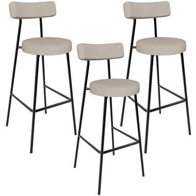 Kit 03 Banquetas Alta Bar Cozinha Sala De Jantar Em Aço Milão L02 Linho Bege - Lyam Decor