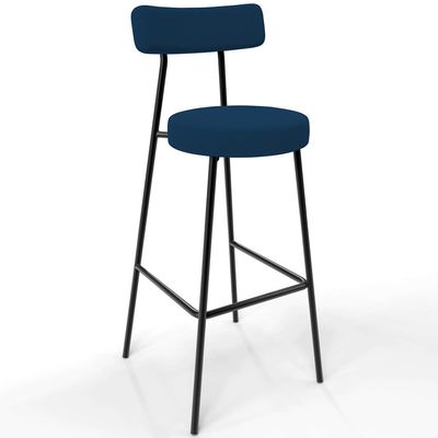 Kit 03 Banquetas Alta Bar Cozinha Sala De Jantar Em Aço Milão L02 Suede Azul Marinho - Lyam Decor