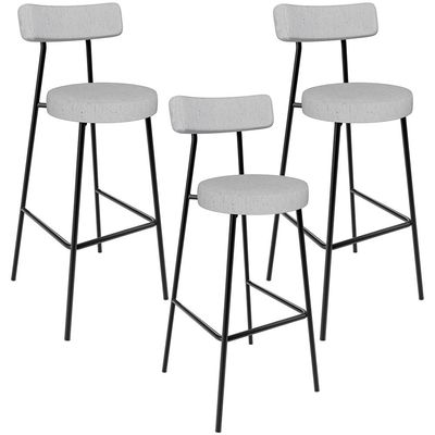 Kit 03 Banquetas Altas Cozinha Bar Sala De Jantar Em Aço Milão L02 Linho Cinza - Lyam Decor