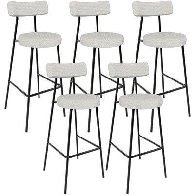 Kit 05 Banquetas Altas Cozinha Bar Sala De Jantar Em Aço Milão L02 Bouclê Cru - Lyam Decor