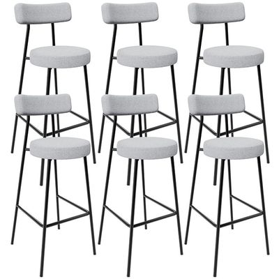 Kit 06 Banquetas Altas Cozinha Bar Sala De Jantar Em Aço Milão L02 Bouclê Cinza - Lyam Decor