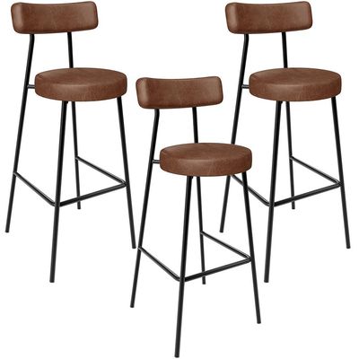 Kit 03 Banquetas Alta Bar Cozinha Sala De Jantar Em Aço Milão L02 Couríssimo Marrom - Lyam Decor