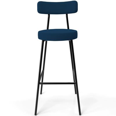 Kit 03 Banquetas Baixa Bar Cozinha Sala De Jantar Em Aço Milão L02 Suede Azul Marinho - Lyam Decor