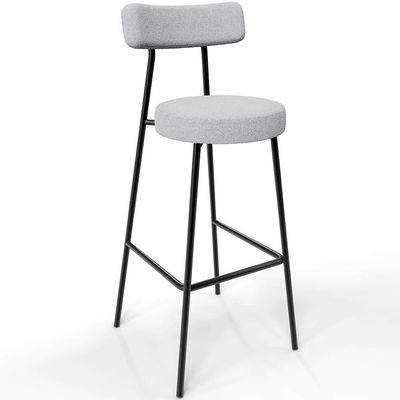 Kit 04 Banquetas Altas Bar Cozinha Sala De Jantar Em Aço Milão L02 Bouclê Cinza - Lyam Decor