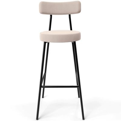 Banqueta Alta Bar Cozinha Sala De Jantar Estrutura Em Aço Milão L02 Suede Bege - Lyam Decor