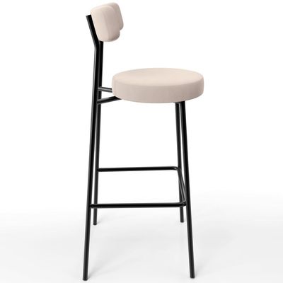 Banqueta Alta Bar Cozinha Sala De Jantar Estrutura Em Aço Milão L02 Suede Bege - Lyam Decor