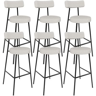 Kit 06 Banquetas Altas Cozinha Bar Sala De Jantar Em Aço Milão L02 Bouclê Cru - Lyam Decor