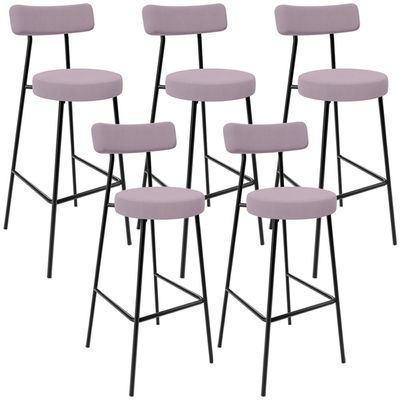 Kit 05 Banquetas Baixa Bar Cozinha Sala De Jantar Em Aço Milão L02 Suede Rosê - Lyam Decor