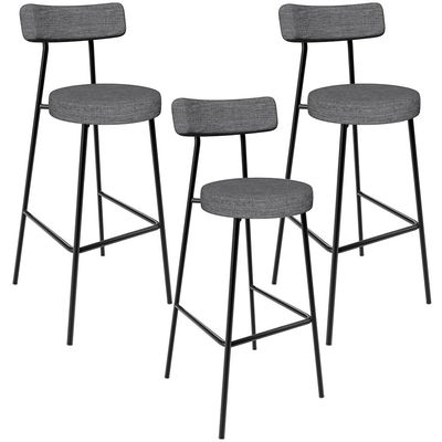 Kit 03 Banquetas Altas Cozinha Bar Sala De Jantar Em Aço Milão L02 Linho Cinza Escuro - Lyam Decor