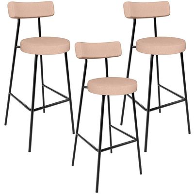 Kit 03 Banquetas Altas Cozinha Bar Sala De Jantar Em Aço Milão L02 Linho Rosê - Lyam Decor