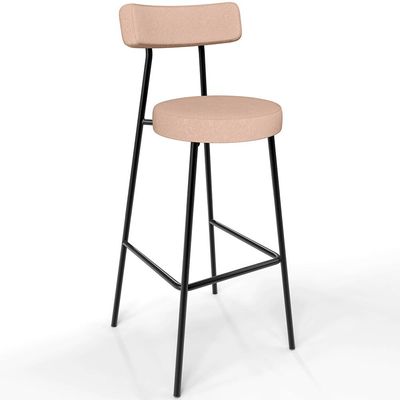 Kit 03 Banquetas Altas Cozinha Bar Sala De Jantar Em Aço Milão L02 Linho Rosê - Lyam Decor