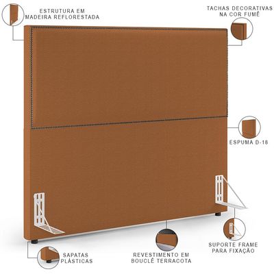 Cabeceira Box Casal Com Tachas 160 cm Vicenza L02 Bouclê Terracota - Lyam Decor