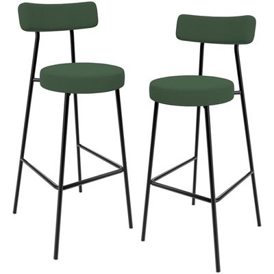 Kit 02 Banquetas Baixa Bar Cozinha Sala De Jantar Milão L02 Suede Verde Musgo - Lyam Decor