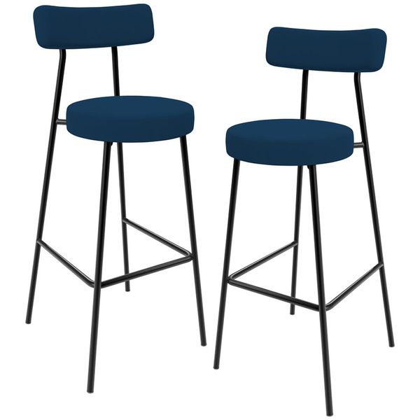 Kit 02 Banquetas Alta Bar Cozinha Sala De Jantar Em Aço Milão L02 Suede Azul Marinho - Lyam Decor