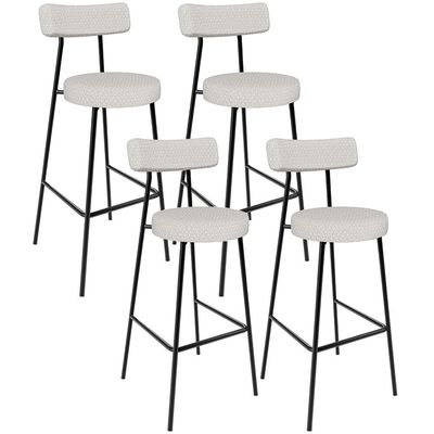 Kit 04 Banquetas Altas Bar Cozinha Sala De Jantar Em Aço Milão L02 Bouclê Cru - Lyam Decor
