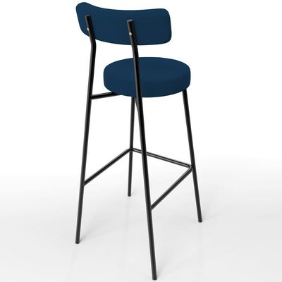 Banqueta Alta Bar Cozinha Sala De Jantar Estrutura Em Aço Milão L02 Suede Azul Marinho - Lyam Decor