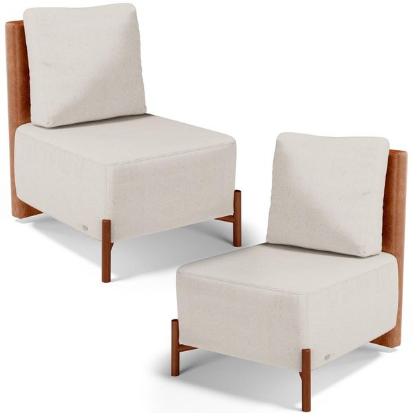 Kit 02 Poltronas Decorativas Sala de Estar Living Hungria L02 Couríssimo Camel Linho Cru - Lyam