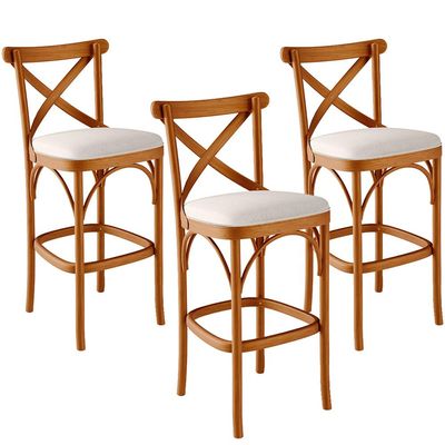 Kit 03 Banquetas Altas Cozinha Bancada Bar Sala de Jantar Estofada Ávila L02 Linho Cru - Lyam