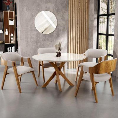 Cadeira Para Sala de Jantar e Estar Living Estofada Suran L02 Bouclê Creme - Lyam