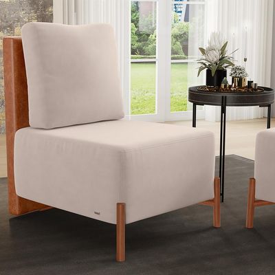 Poltrona Decorativa Sala de Estar Living Pés Madeira Hungria L02 Couríssimo Camel Suede Bege - Lyam