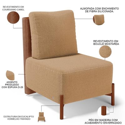 Poltrona Decorativa Sala de Estar Living Hungria L02 Couríssimo Camel Bouclê Mostarda - Lyam