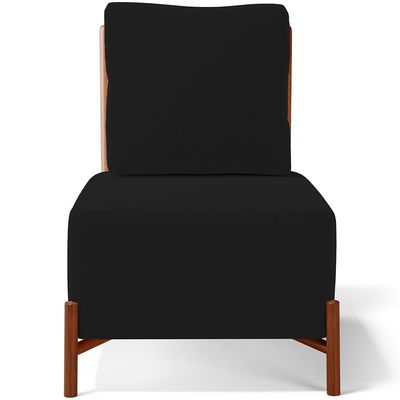 Poltrona Decorativa Sala Estar Living Pés Madeira Hungria L02 Couríssimo Camel Suede Preto - Lyam
