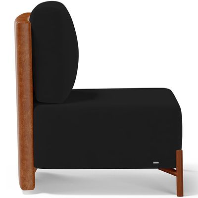 Poltrona Decorativa Sala Estar Living Pés Madeira Hungria L02 Couríssimo Camel Suede Preto - Lyam