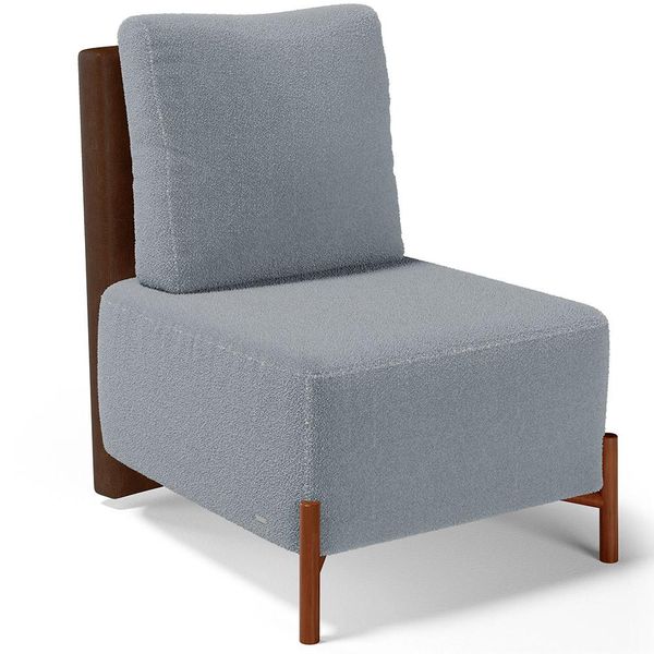 Poltrona Decorativa Sala Estar Living Pés Madeira Hungria L02 Couríssimo Marrom Bouclê Cinza - Lyam