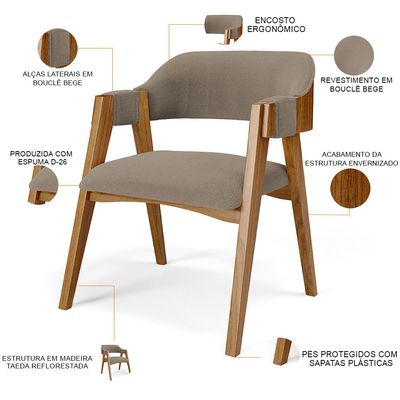 Kit 02 Cadeiras Para Sala de Jantar e Estar Living Estofada Suran L02 Bouclê Bege - Lyam
