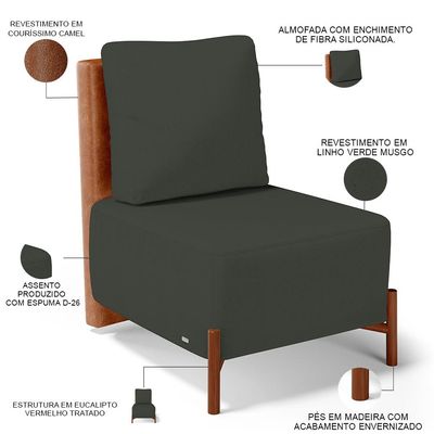 Poltrona Decorativa Sala de Estar Living Hungria L02 Couríssimo Camel Linho Verde Musgo - Lyam