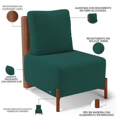Poltrona Decorativa Sala Estar Living Pés Madeira Hungria L02 Couríssimo Camel Bouclê Verde - Lyam