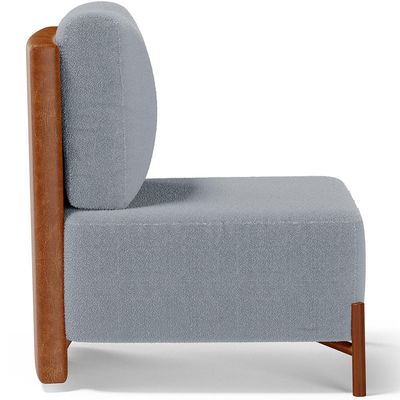 Poltrona Decorativa Sala Estar Living Pés Madeira Hungria L02 Couríssimo Camel Bouclê Cinza - Lyam