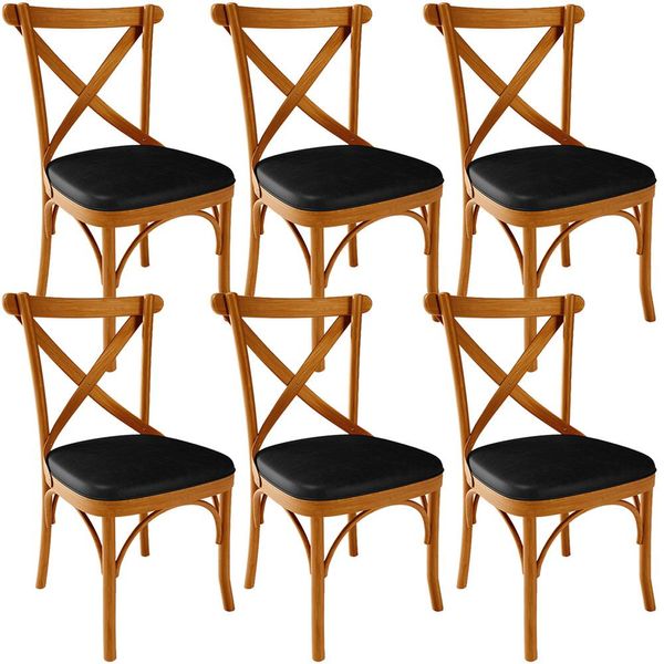 Kit 06 Cadeiras Para Sala de Jantar e Estar Living Estofada Ávila L02 Couríssimo Preto - Lyam