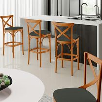 Kit 02 Banquetas Altas Cozinha Bancada Bar Sala Jantar Estofada Ávila L02 Linho Verde Musgo - Lyam