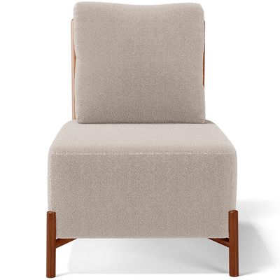 Poltrona Decorativa Sala Estar Living Pés Madeira Hungria L02 Couríssimo Camel Bouclê Creme - Lyam