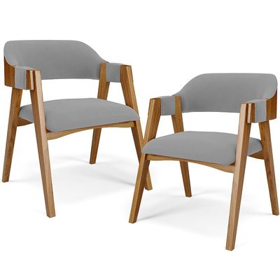 Kit 02 Cadeiras Para Sala de Jantar e Estar Living Estofada Suran L02 Suede Cinza - Lyam