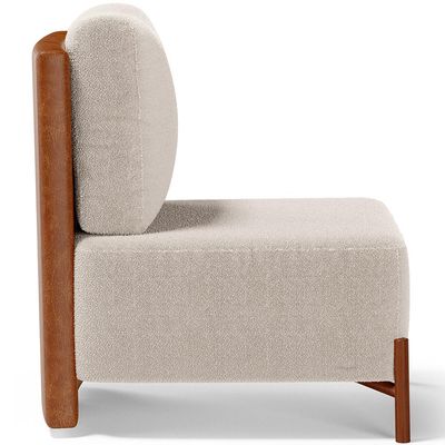 Poltrona Decorativa Sala Estar Living Pés Madeira Hungria L02 Couríssimo Camel Bouclê Creme - Lyam