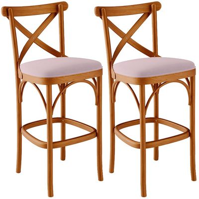 Kit 02 Banquetas Altas Cozinha Bancada Bar Sala de Jantar Estofada Ávila L02 Suede Rosê - Lyam