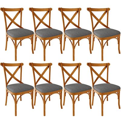 Kit 08 Cadeiras Para Sala de Jantar e Estar Living Estofada Ávila L02 Linho Cinza Escuro - Lyam