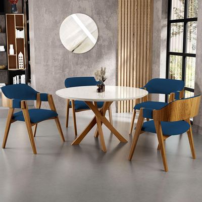 Kit 02 Cadeiras Para Sala de Jantar e Estar Living Estofada Suran L02 Suede Azul Marinho - Lyam