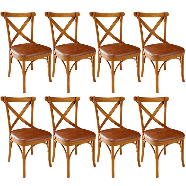 Kit 08 Cadeiras Para Sala de Jantar e Estar Living Estofada Ávila L02 Couríssimo Camel - Lyam
