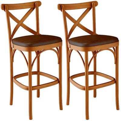 Kit 02 Banquetas Altas Cozinha Bancada Bar Sala de Jantar Estofada Ávila L02 Couríssimo Marrom - Lyam